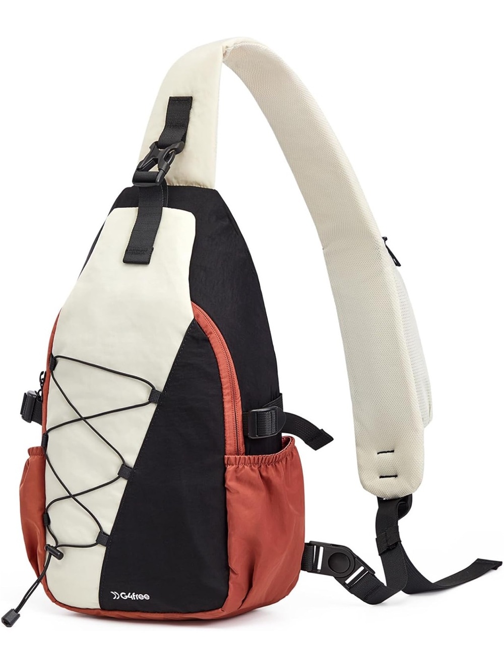 G4free Men’s Tri-Color Sling Backpack — Black, Cream & Rust